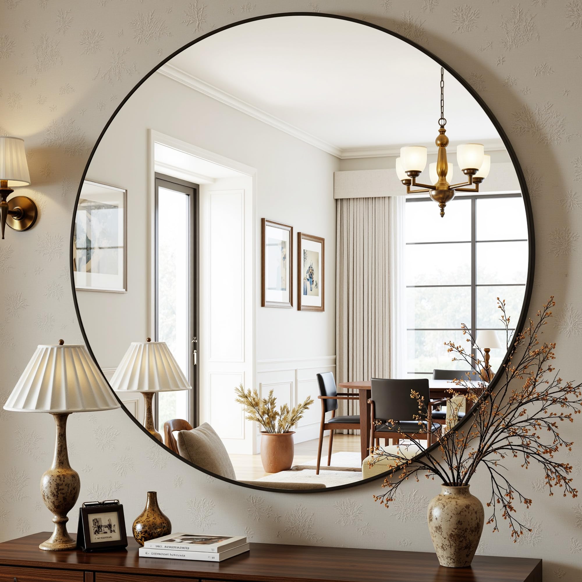 Round Wall Mirror with Metal Frame for Bathroom Vanity Living Room Entryway Decor