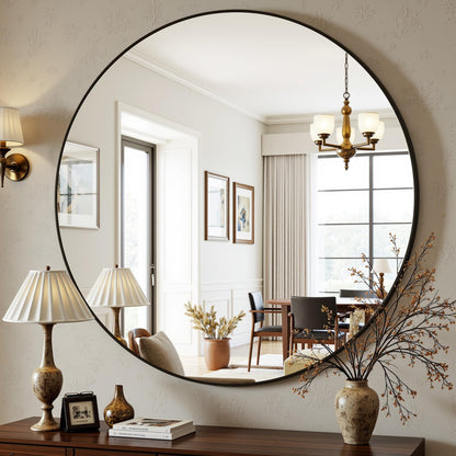Round Wall Mirror with Metal Frame for Bathroom Vanity Living Room Entryway Decor