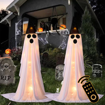 Halloween Ghost String Lights with Remote Control Indoor Outdoor Porch Yard Decorations (2 Pack)