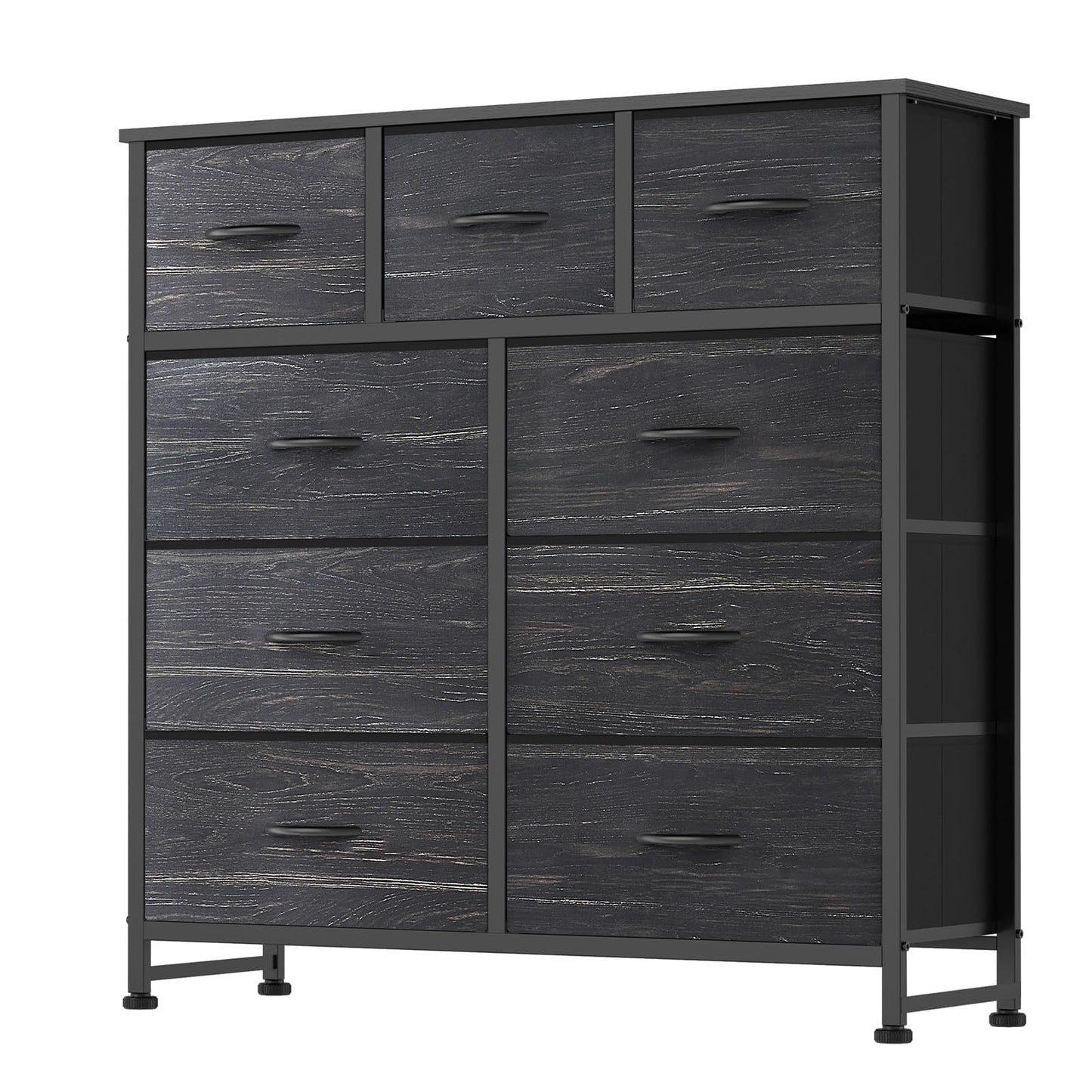 Fabric Dresser Storage Unit with Metal Frame and Wooden Top Chest Organizer