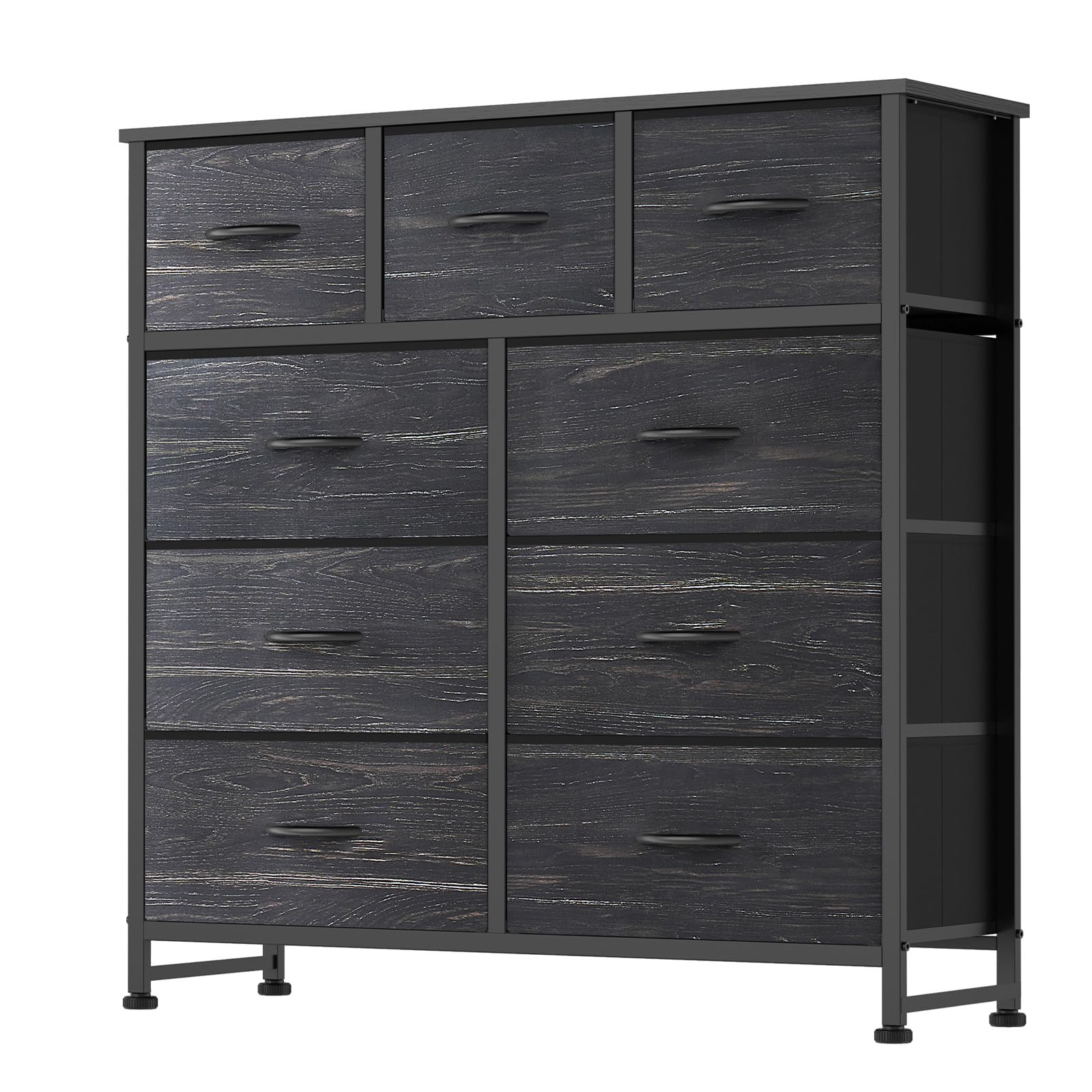 Fabric Dresser Storage Unit with Metal Frame and Wooden Top Chest Organizer