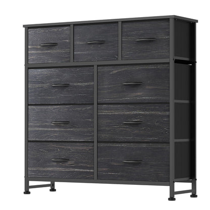 Fabric Dresser Storage Unit with Metal Frame and Wooden Top Chest Organizer