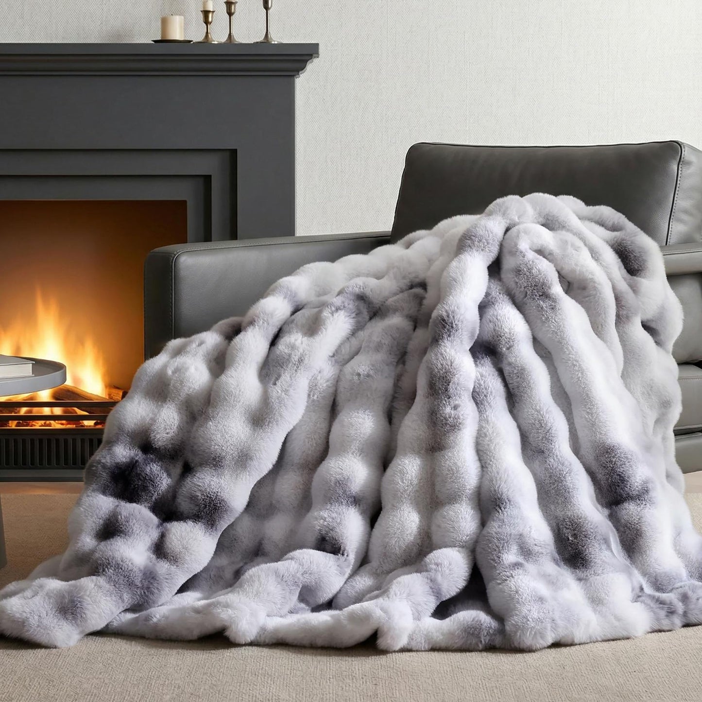 Faux Fur Bubble Fleece Throw Blanket Soft Plush Cozy Blanket for Sofa Bed Home Decor