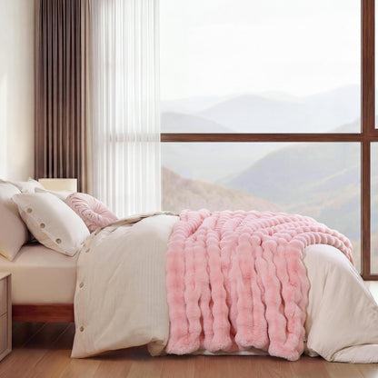 Faux Fur Bubble Fleece Throw Blanket Soft Plush Cozy Blanket for Sofa Bed Home Decor