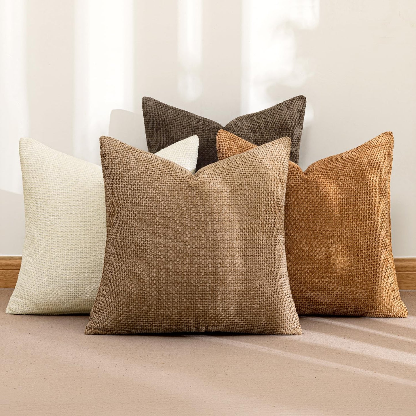 Soft Chenille Throw Pillow Covers Set of 4 Farmhouse Decorative Cushion Covers for Sofa Bedroom Living Room