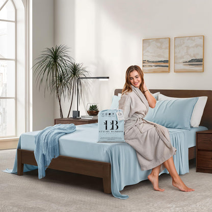Luxury Bamboo Viscose Bed Sheet Set Ultra Soft Cooling Deep Pocket Sheets Full Size Organic Fabric