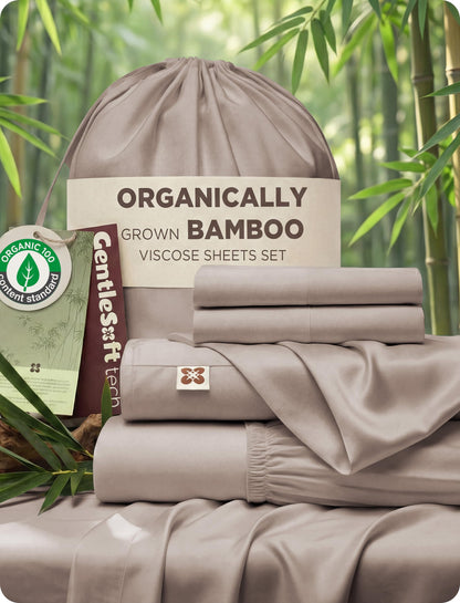 Bamboo Viscose Cooling Bed Sheet Set Deep Pocket Ultra Soft Silky 4 Piece Organic Fabric Sheets