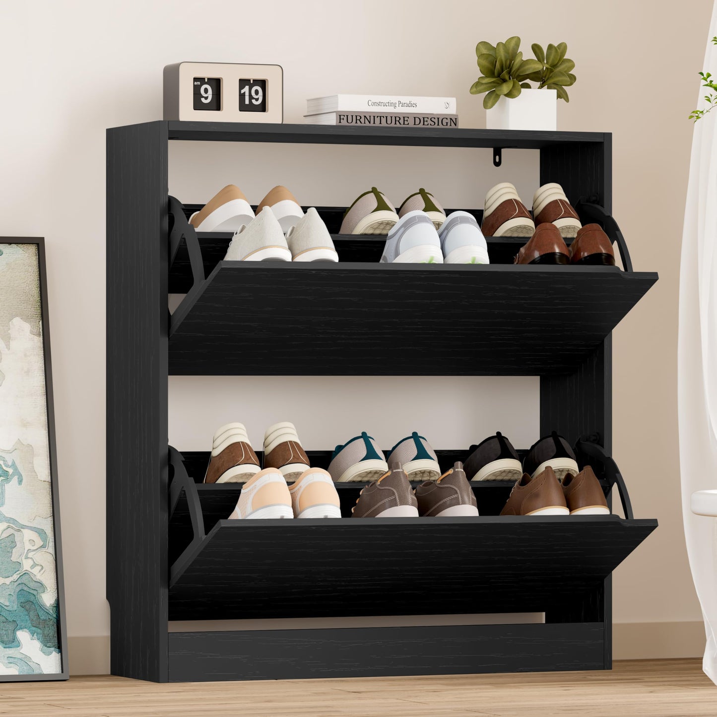 3-Flip Drawer Shoe Cabinet Freestanding Entryway Storage Cabinet