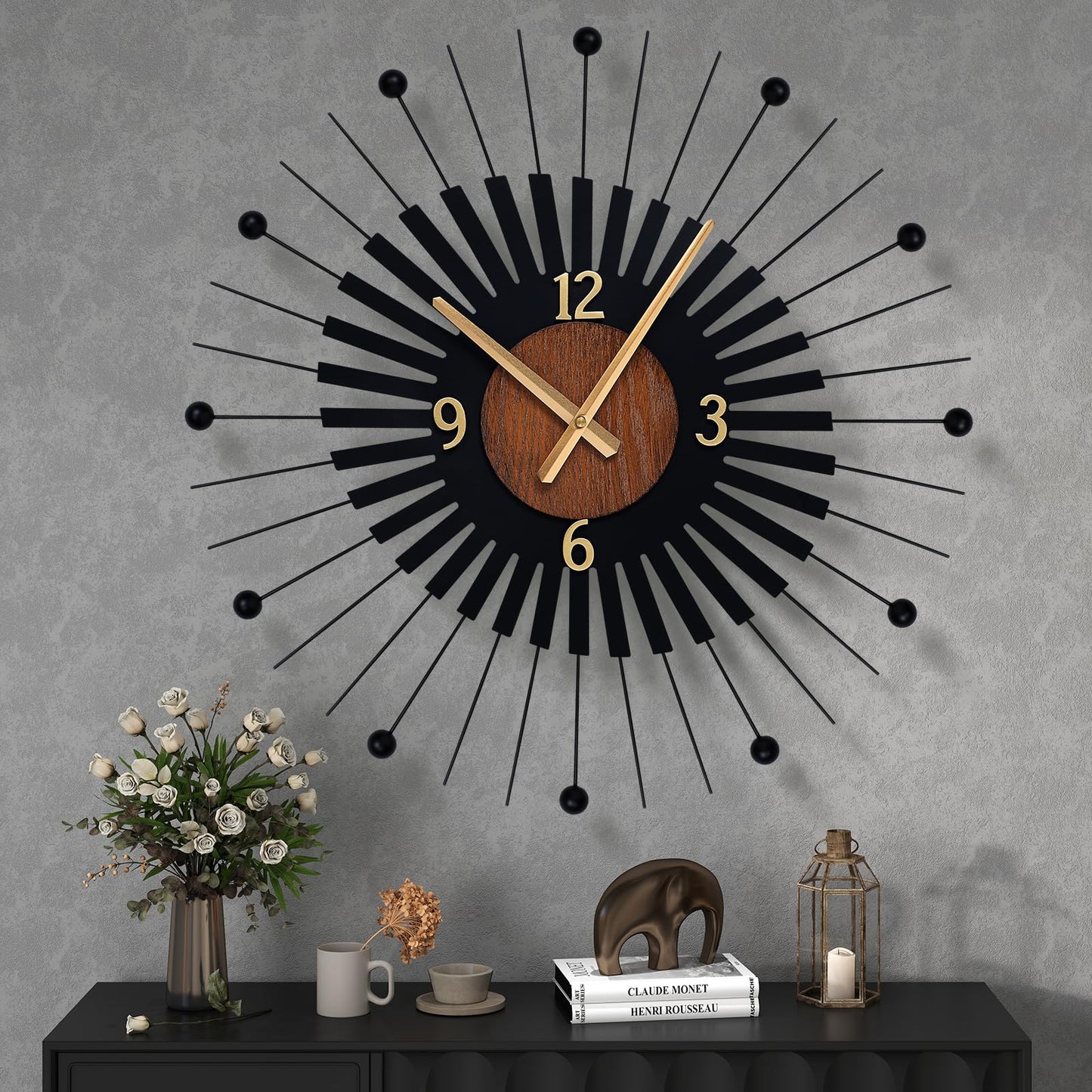 Silent Non-Ticking Metal Wall Clock Battery Operated Modern Decorative Clock for Living Room Bedroom Kitchen Office
