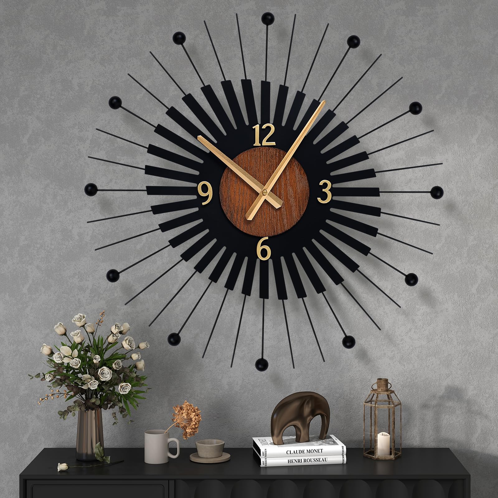 Silent Non-Ticking Metal Wall Clock Battery Operated Modern Decorative Clock for Living Room Bedroom Kitchen Office