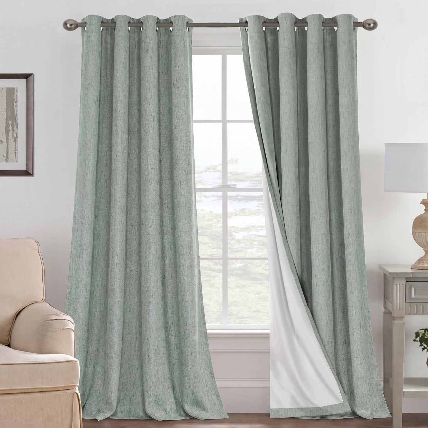 Linen Blackout Curtains Thick Textured Thermal Insulated Extra Wide Grommet Patio Door Drapes