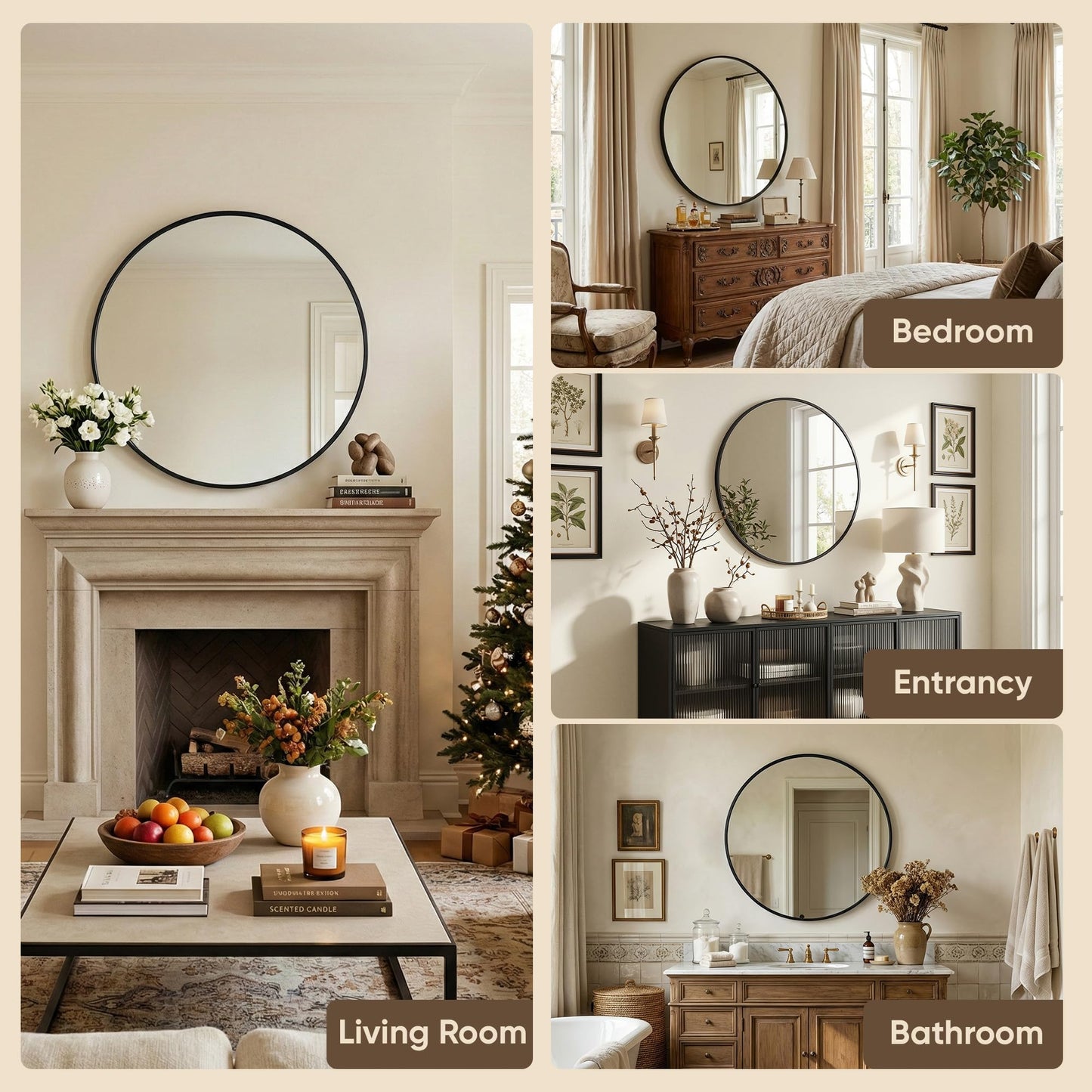 Round Wall Mirror with Metal Frame for Bathroom Vanity Living Room Entryway Decor