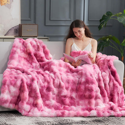 Faux Fur Throw Blanket Soft Plush Bubble Blanket for Couch Sofa Bedroom Living Room