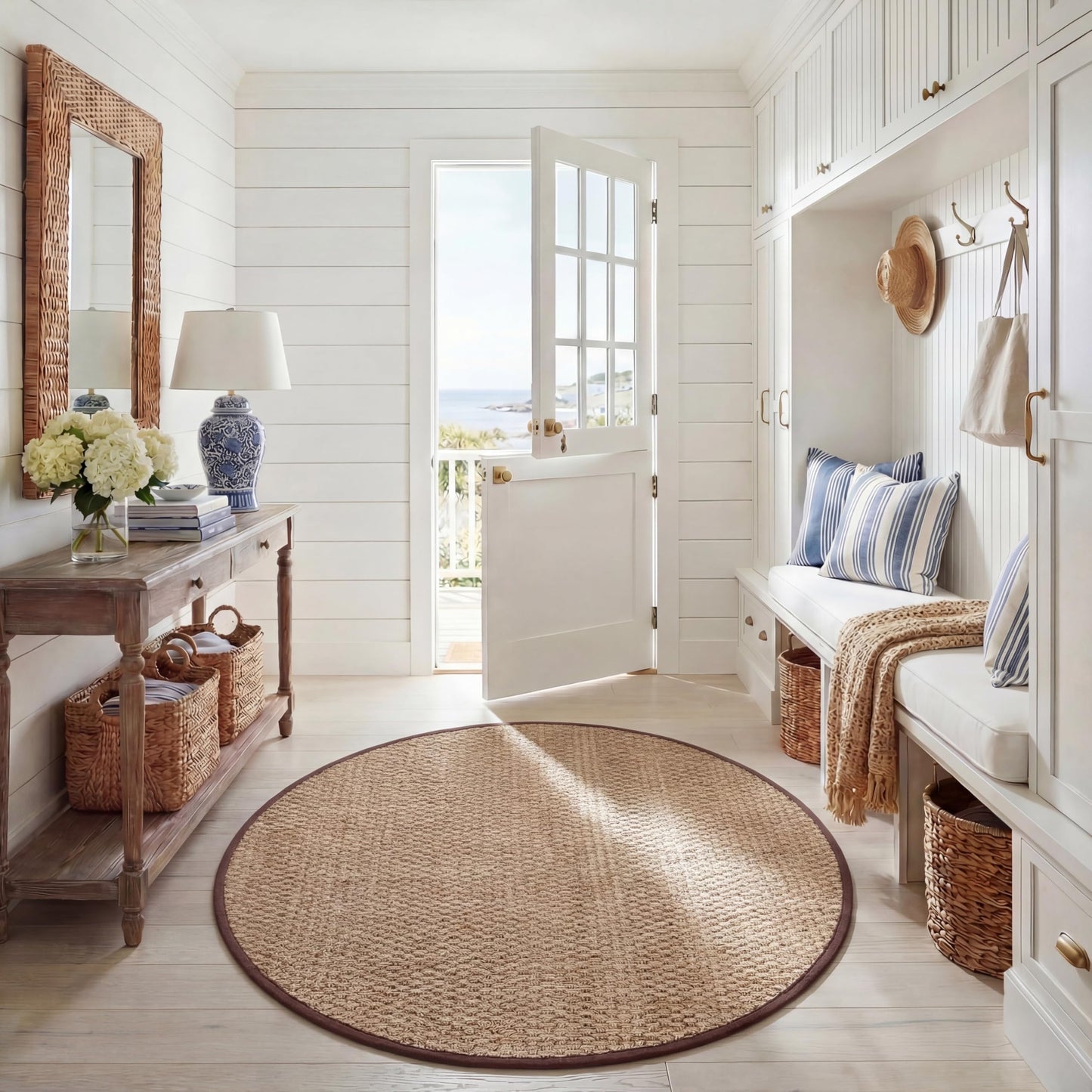 Natural Seagrass Basketweave Area Rug Natural Beige 5x8
