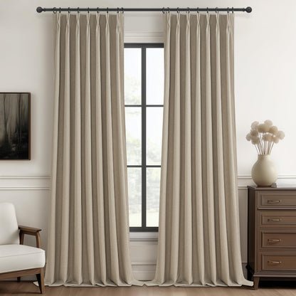 Linen Pinch Pleated Blackout Curtains 2 Panels Drapes for Living Room Bedroom