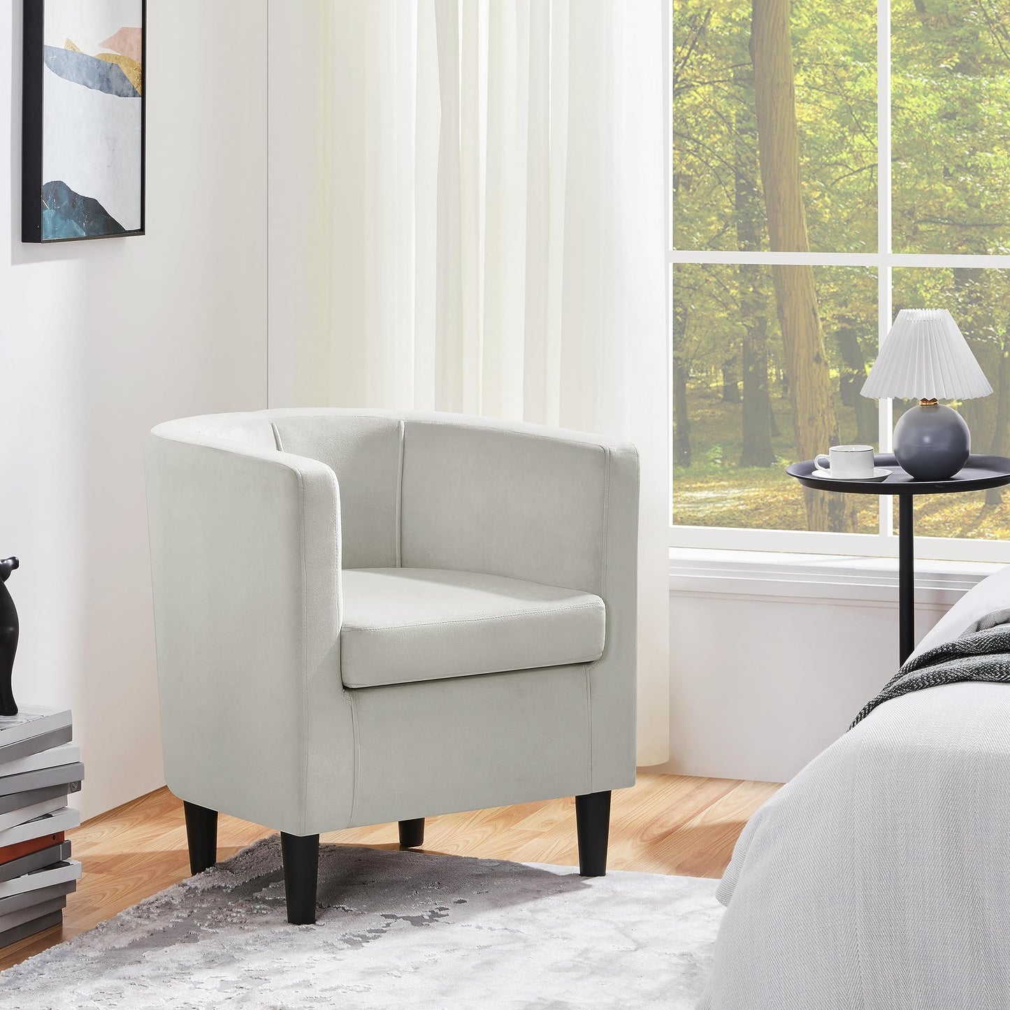 Velvet Armchair with Wide Seat and Wooden Frame for Living Room