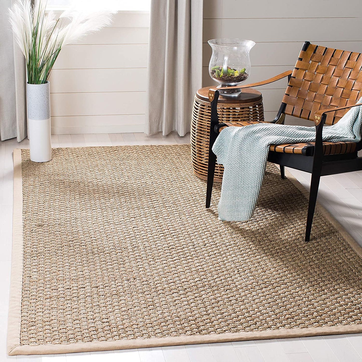 Natural Seagrass Basketweave Area Rug Natural Beige 5x8