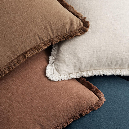 Neutral Linen Fringe Throw Pillow Covers Set of 4 Boho Farmhouse Tassel Cushion Covers for Sofa Bed Living Room Decor