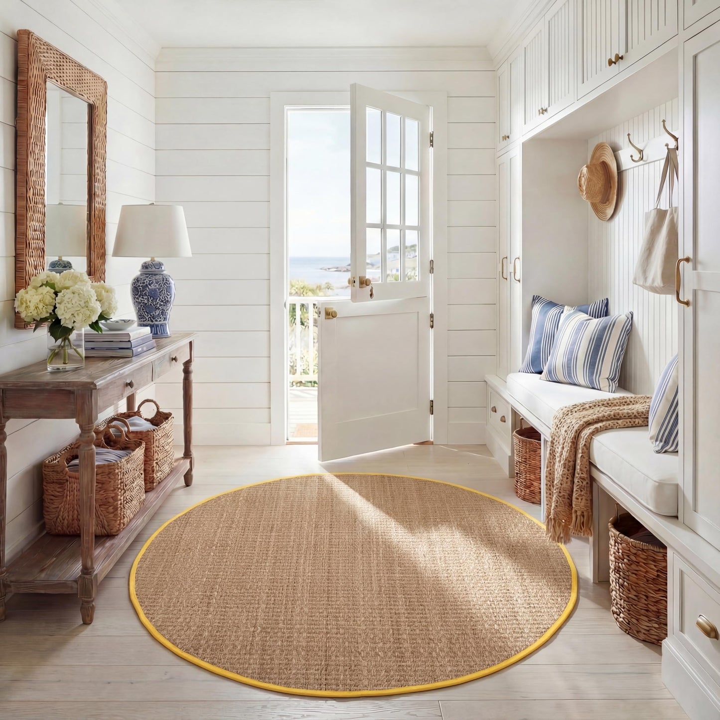 Natural Seagrass Basketweave Area Rug Natural Beige 5x8