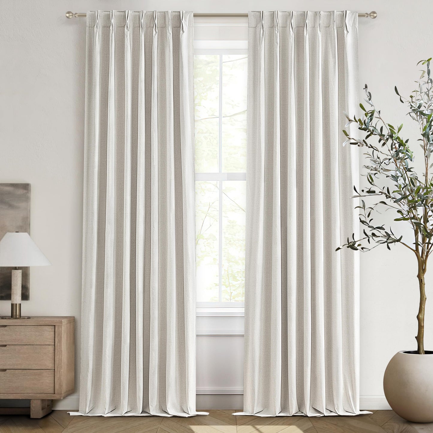 Linen Pinch Pleated Blackout Curtains 2 Panels Drapes for Living Room Bedroom