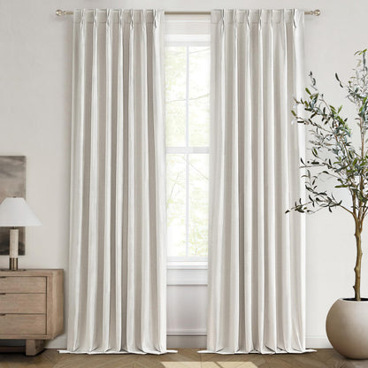 Linen Pinch Pleated Blackout Curtains 2 Panels Drapes for Living Room Bedroom
