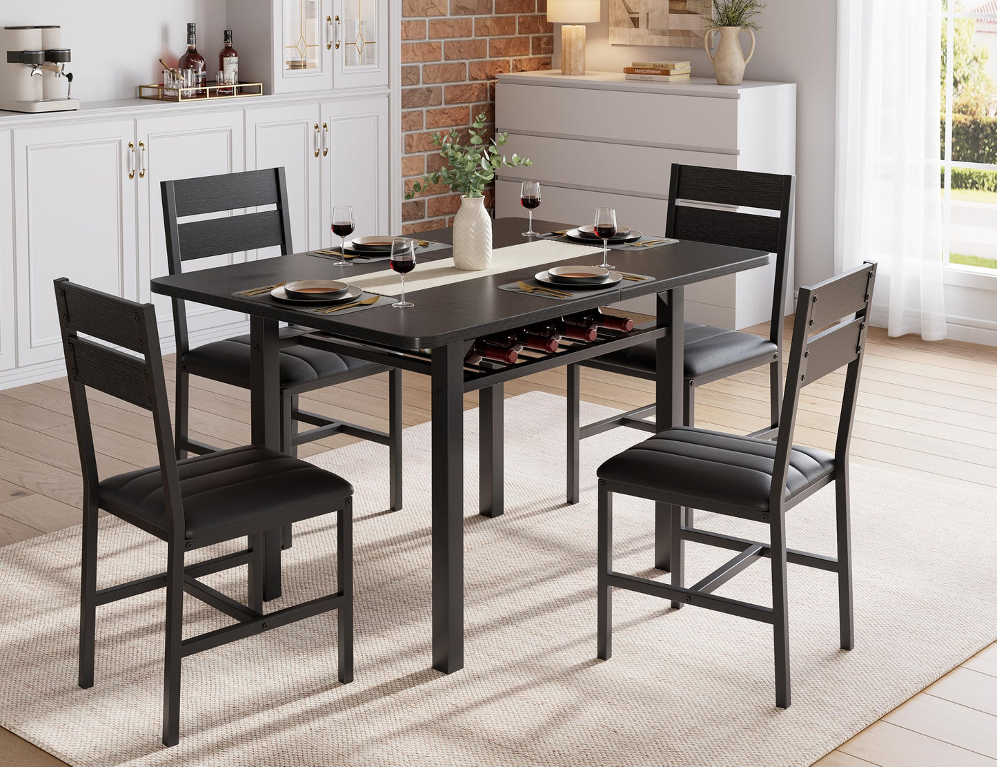 Extendable Dining Table Set for 4 with Upholstered PU Leather Chairs