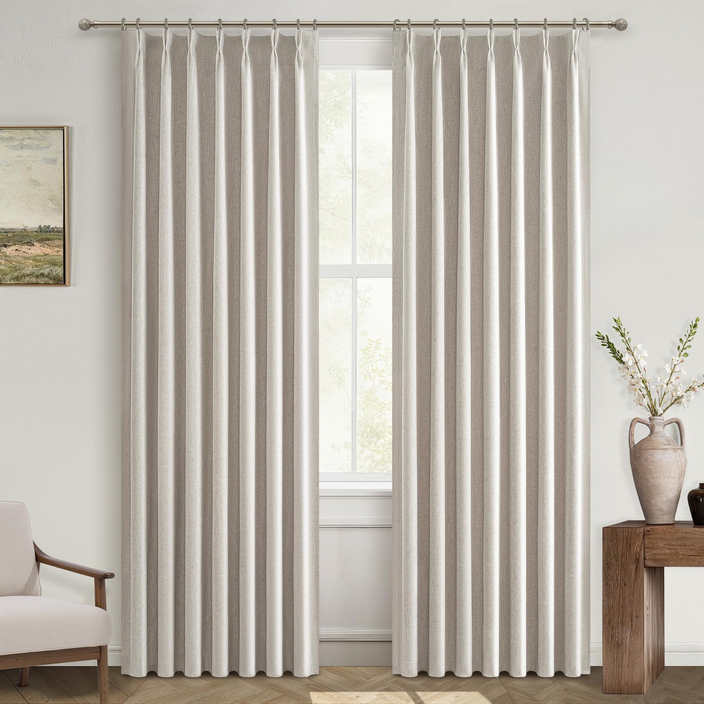 Linen Pinch Pleated Blackout Curtains 2 Panels Drapes for Living Room Bedroom