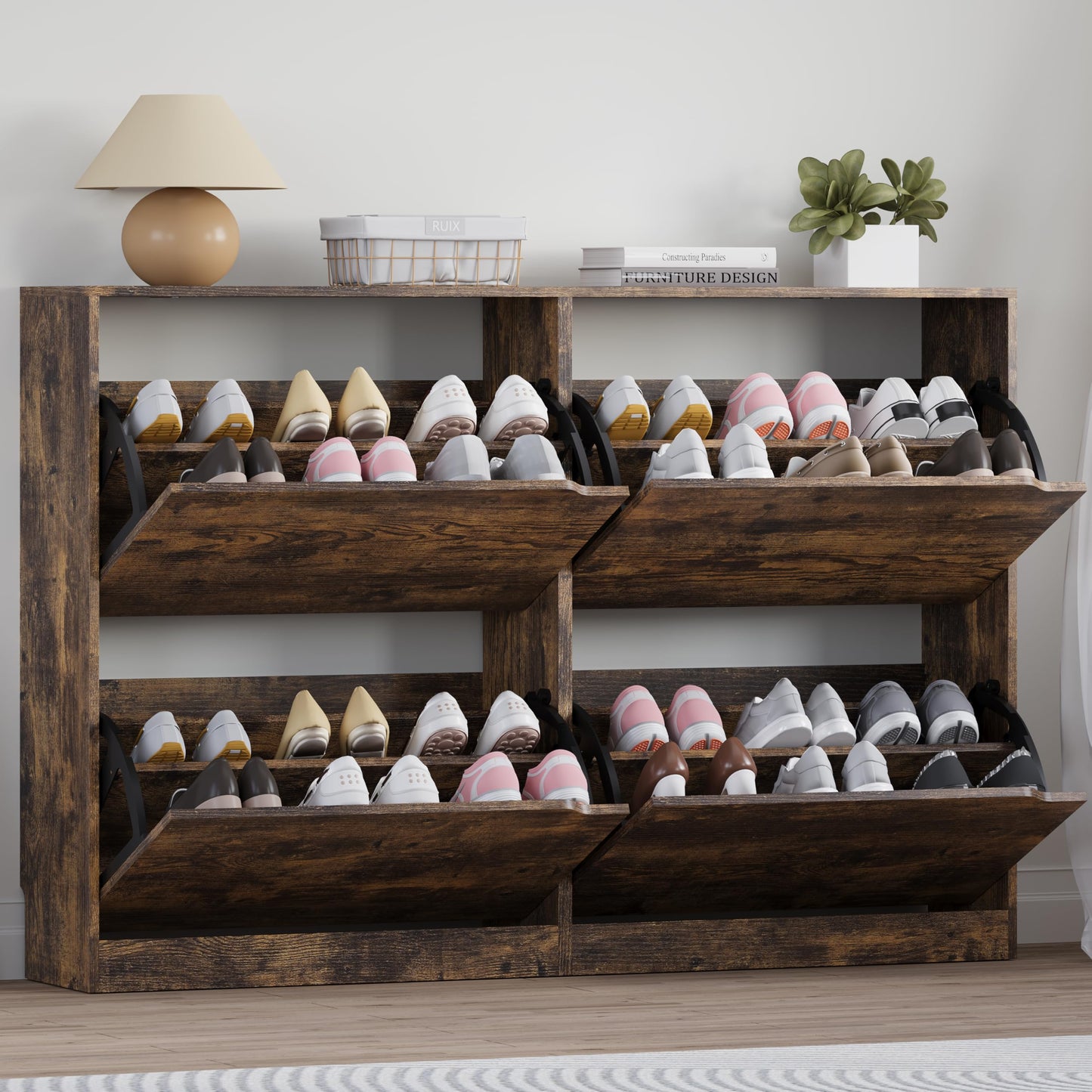 3-Flip Drawer Shoe Cabinet Freestanding Entryway Storage Cabinet
