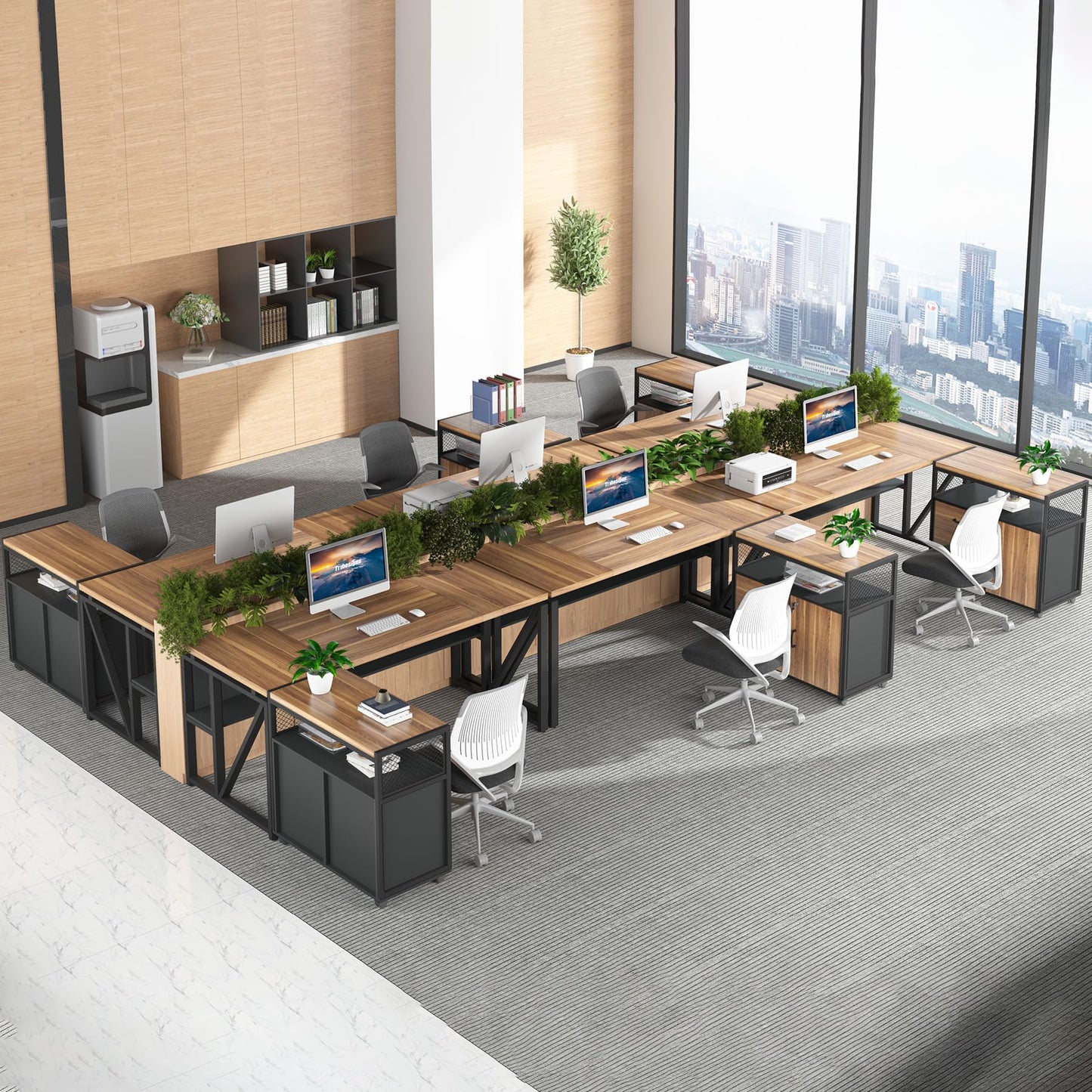 L-Shaped Executive Desk with Drawer Cabinet and File Storage Home Office Furniture