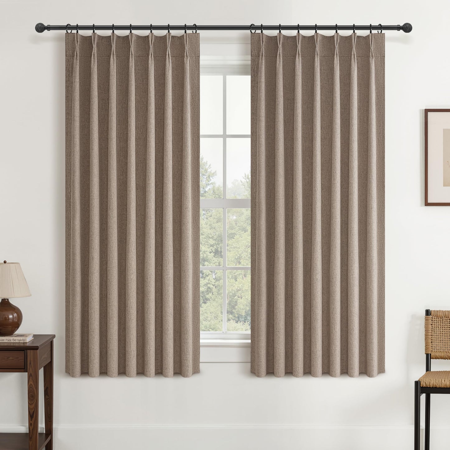 Linen Pinch Pleated Blackout Curtains 2 Panels Drapes for Living Room Bedroom