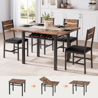 Extendable Dining Table Set for 4 with Upholstered PU Leather Chairs