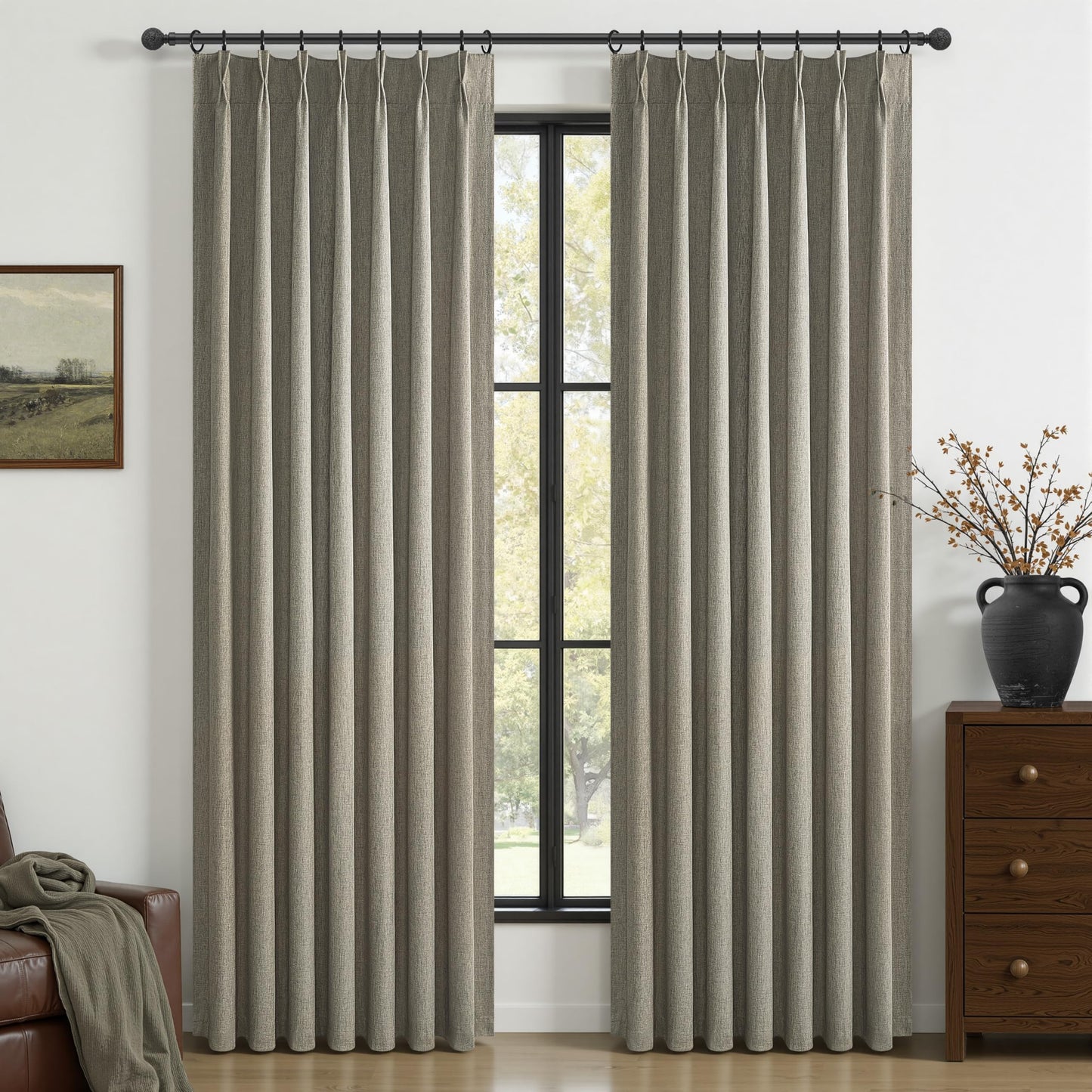 Linen Pinch Pleated Blackout Curtains 2 Panels Drapes for Living Room Bedroom