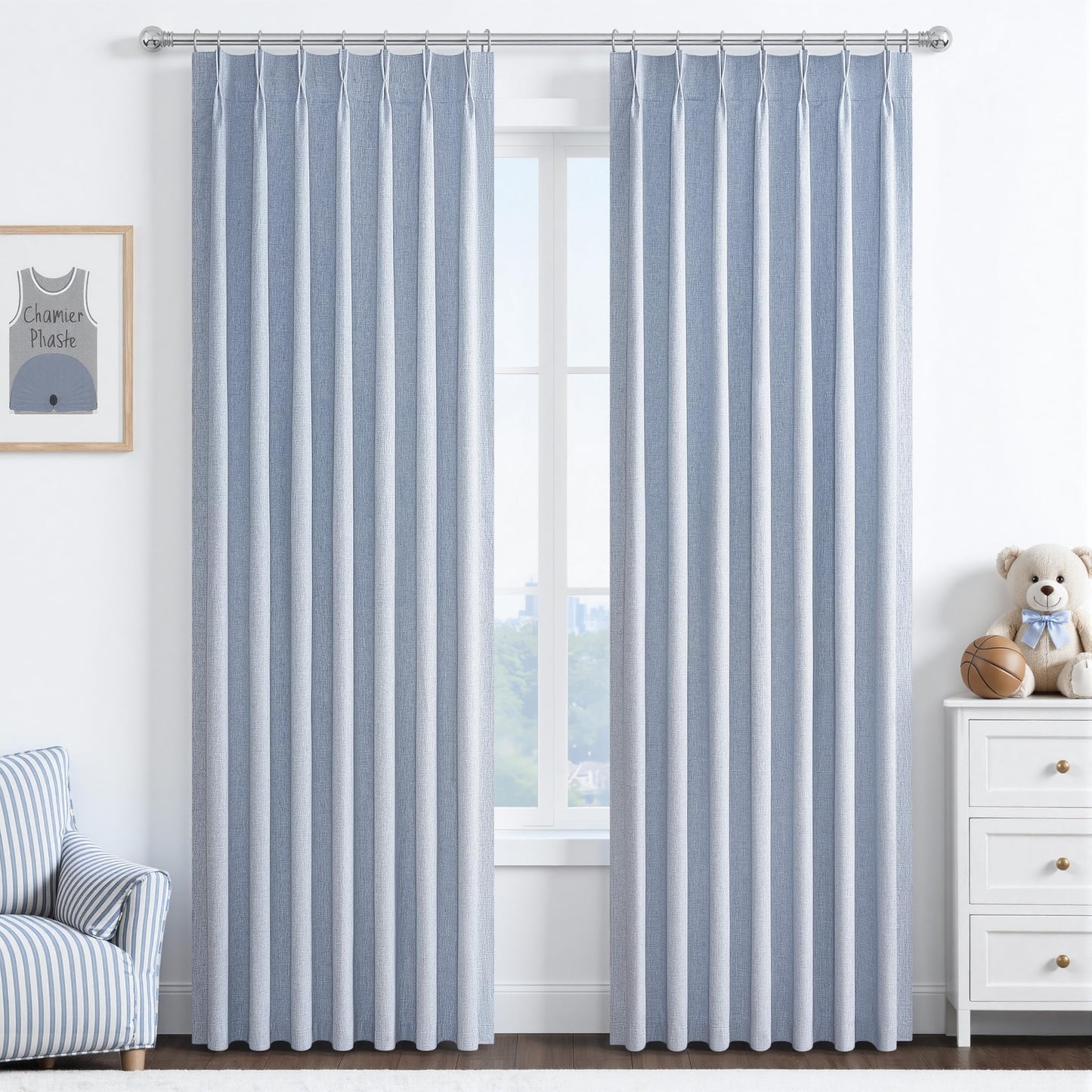 Linen Pinch Pleated Blackout Curtains 2 Panels Drapes for Living Room Bedroom