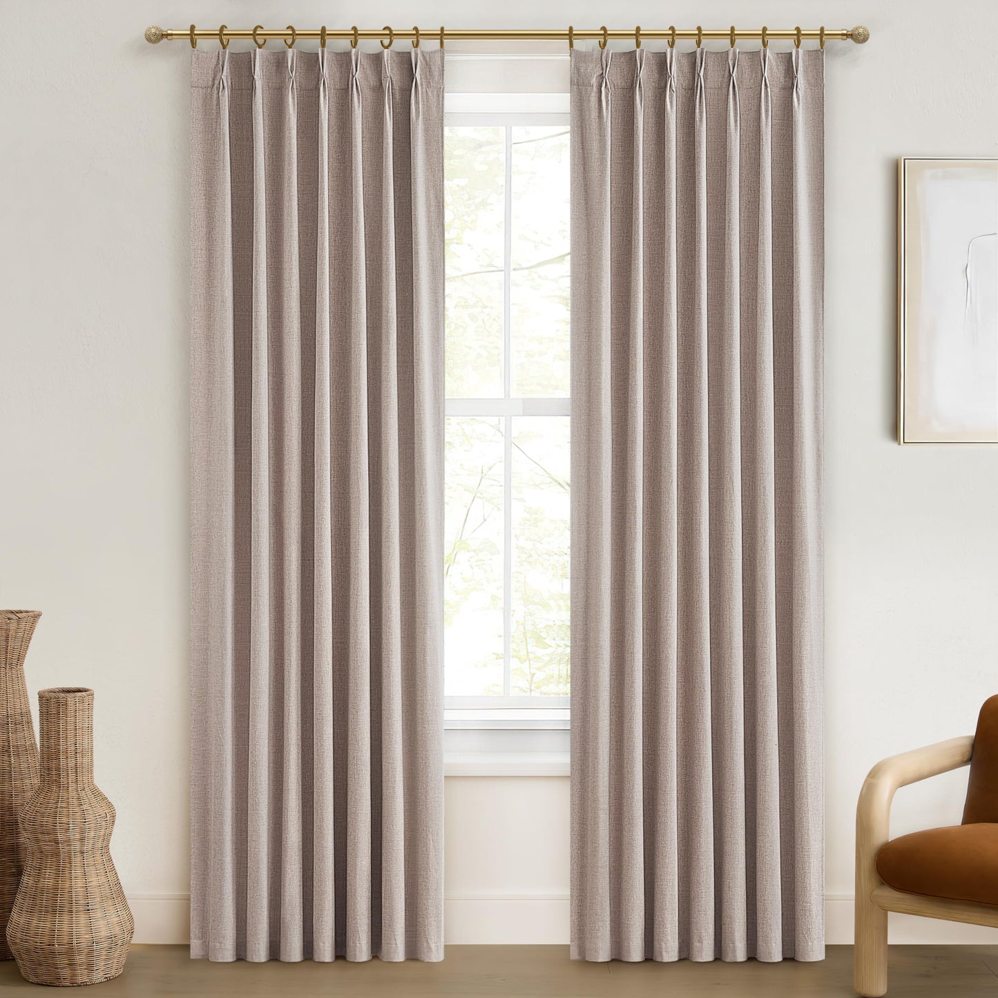 Linen Pinch Pleated Blackout Curtains 2 Panels Drapes for Living Room Bedroom