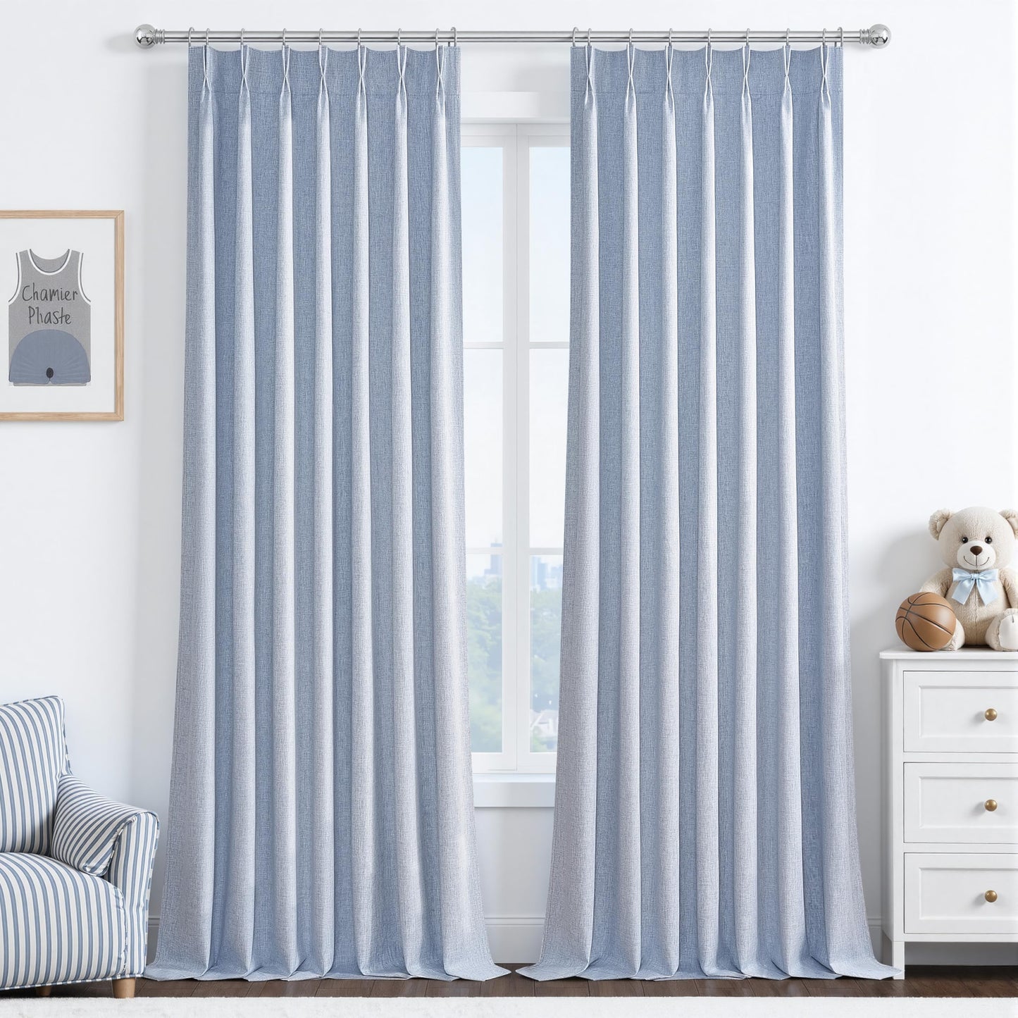 Linen Pinch Pleated Blackout Curtains 2 Panels Drapes for Living Room Bedroom