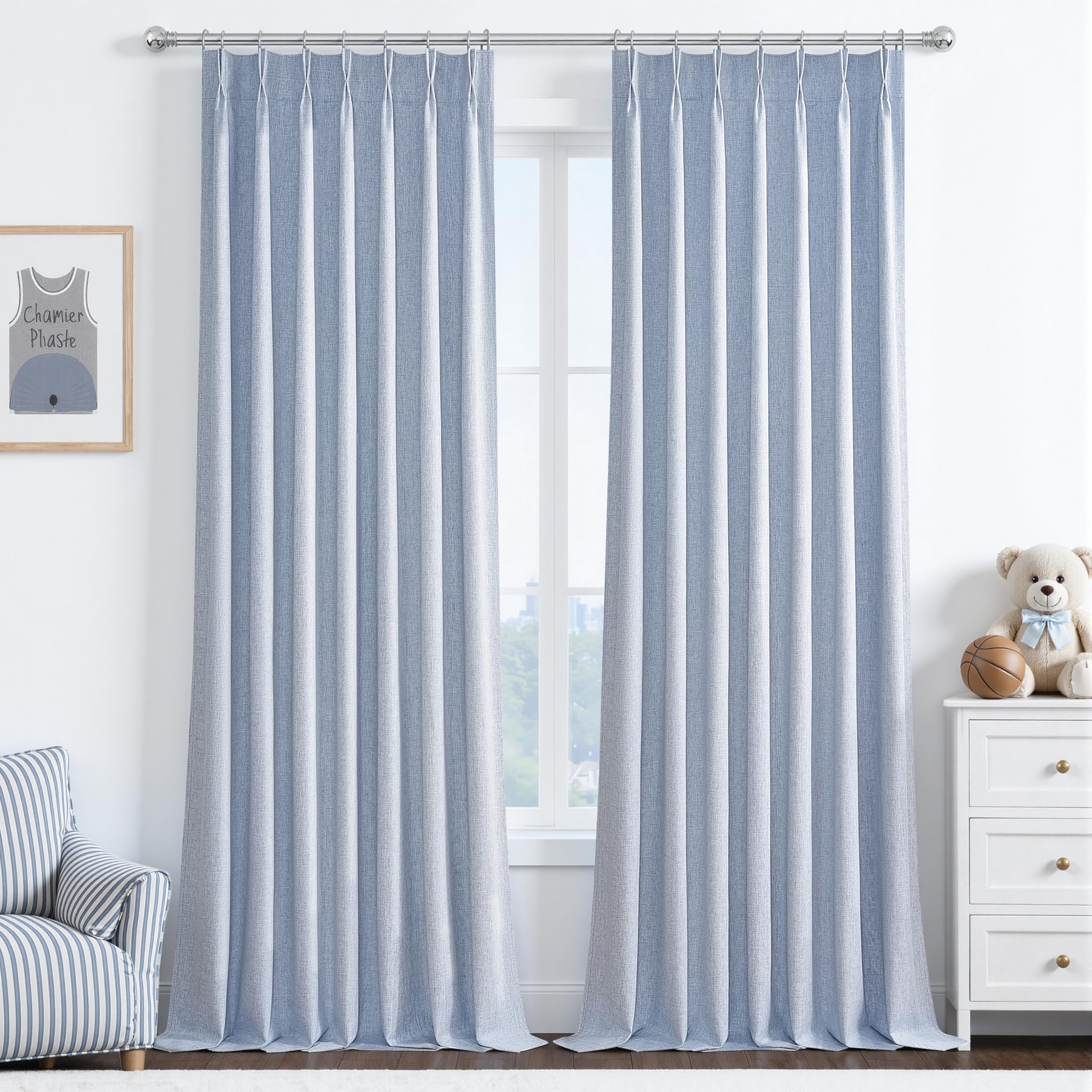 Linen Pinch Pleated Blackout Curtains 2 Panels Drapes for Living Room Bedroom
