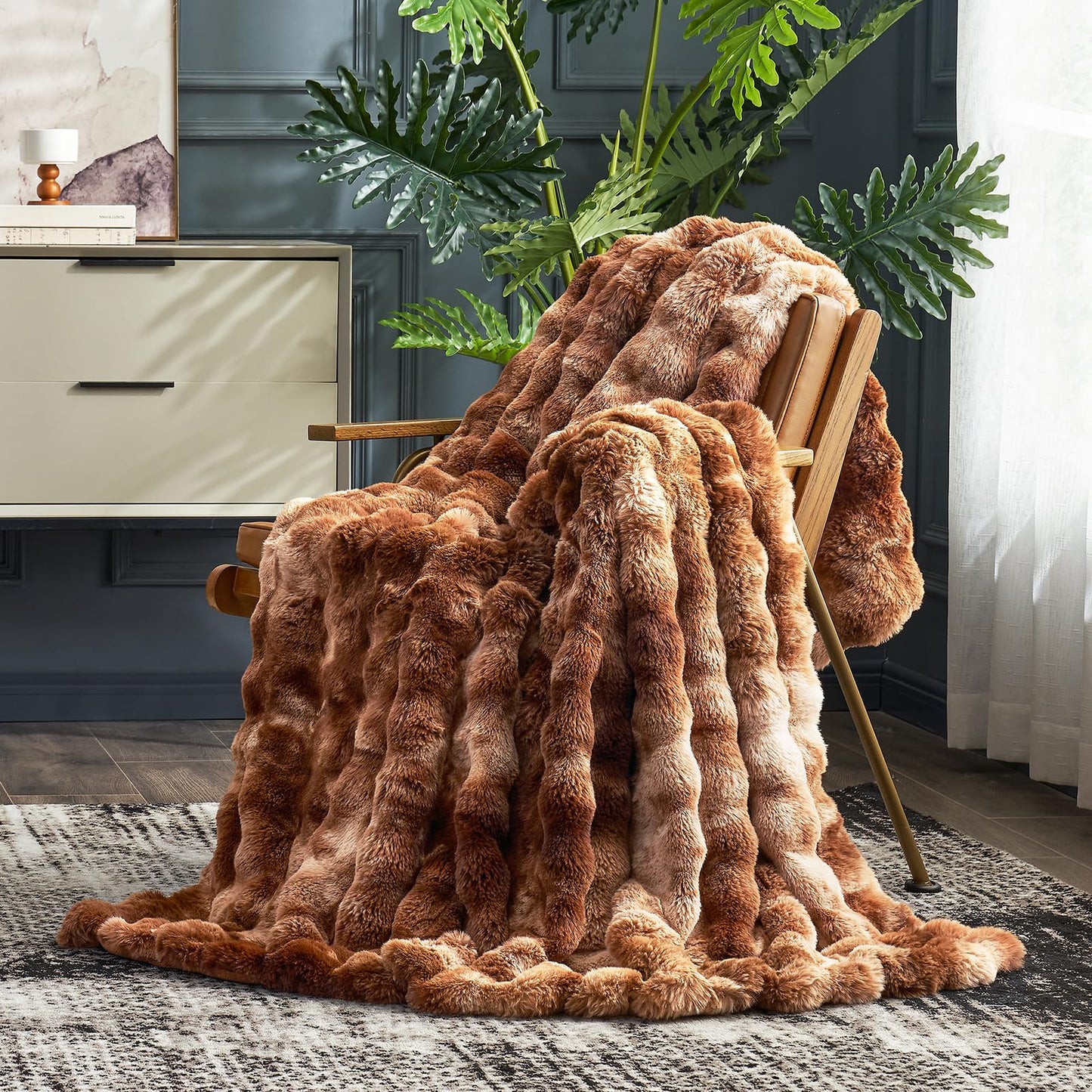 Faux Fur Throw Blanket Soft Plush Bubble Blanket for Couch Sofa Bedroom Living Room