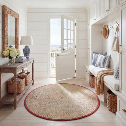 Natural Seagrass Basketweave Area Rug Natural Beige 5x8