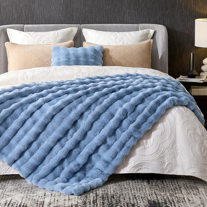 Faux Fur Throw Blanket Soft Plush Bubble Blanket for Couch Sofa Bedroom Living Room