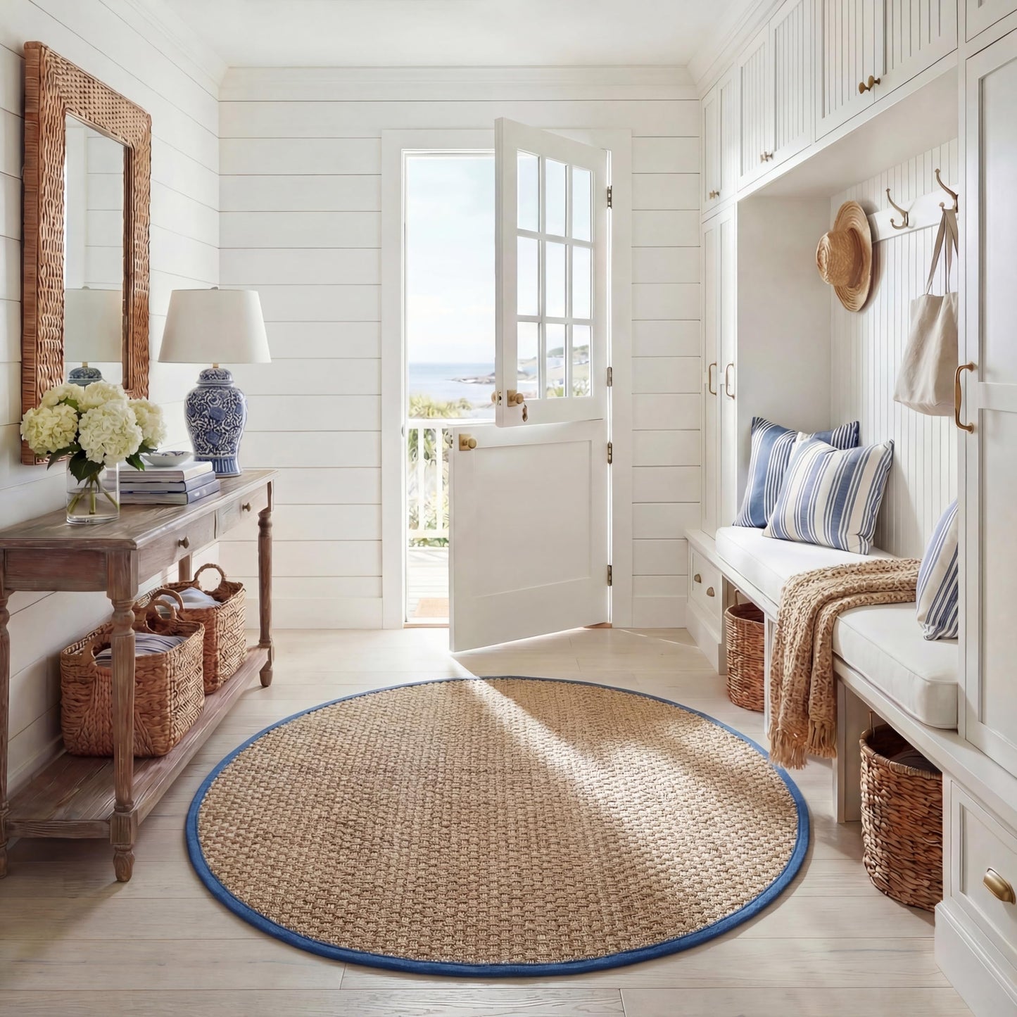 Natural Seagrass Basketweave Area Rug Natural Beige 5x8