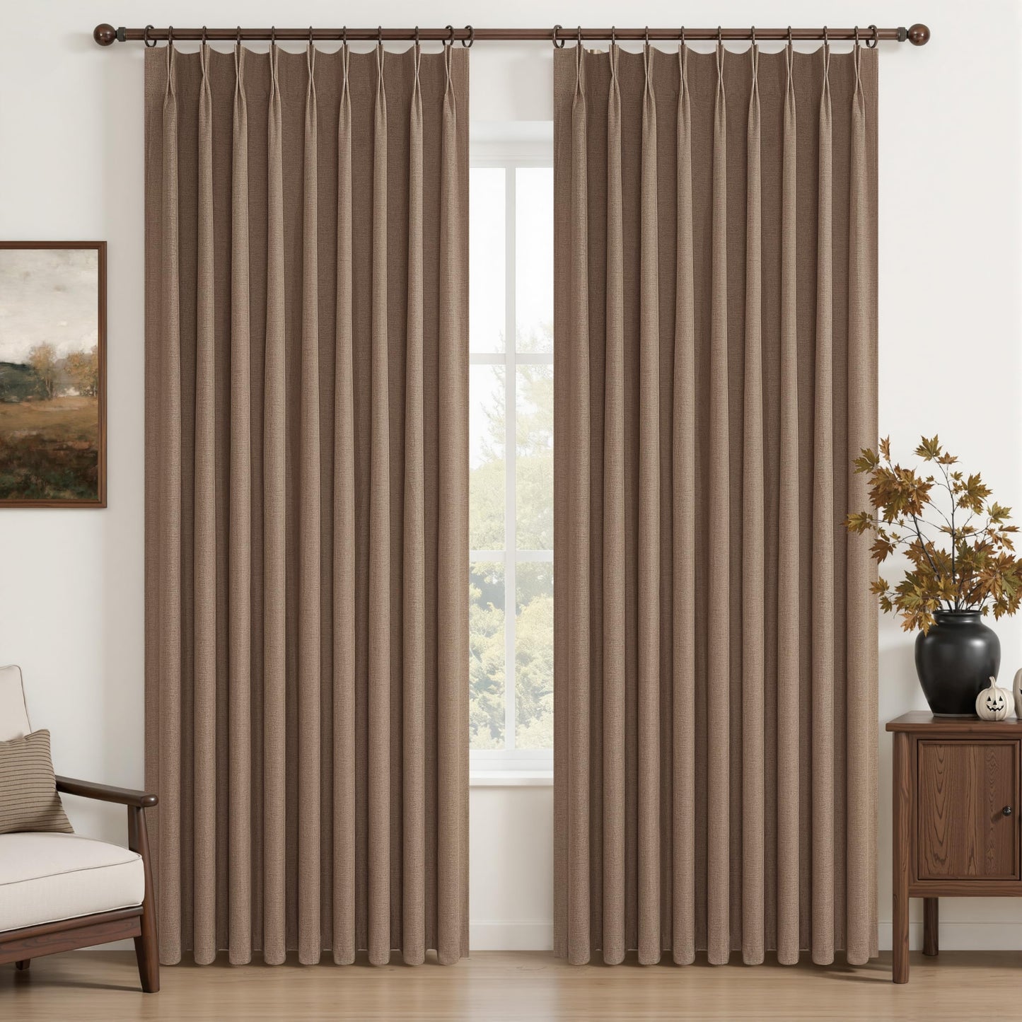 Linen Pinch Pleated Blackout Curtains 2 Panels Drapes for Living Room Bedroom