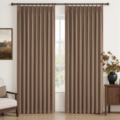 Linen Pinch Pleated Blackout Curtains 2 Panels Drapes for Living Room Bedroom