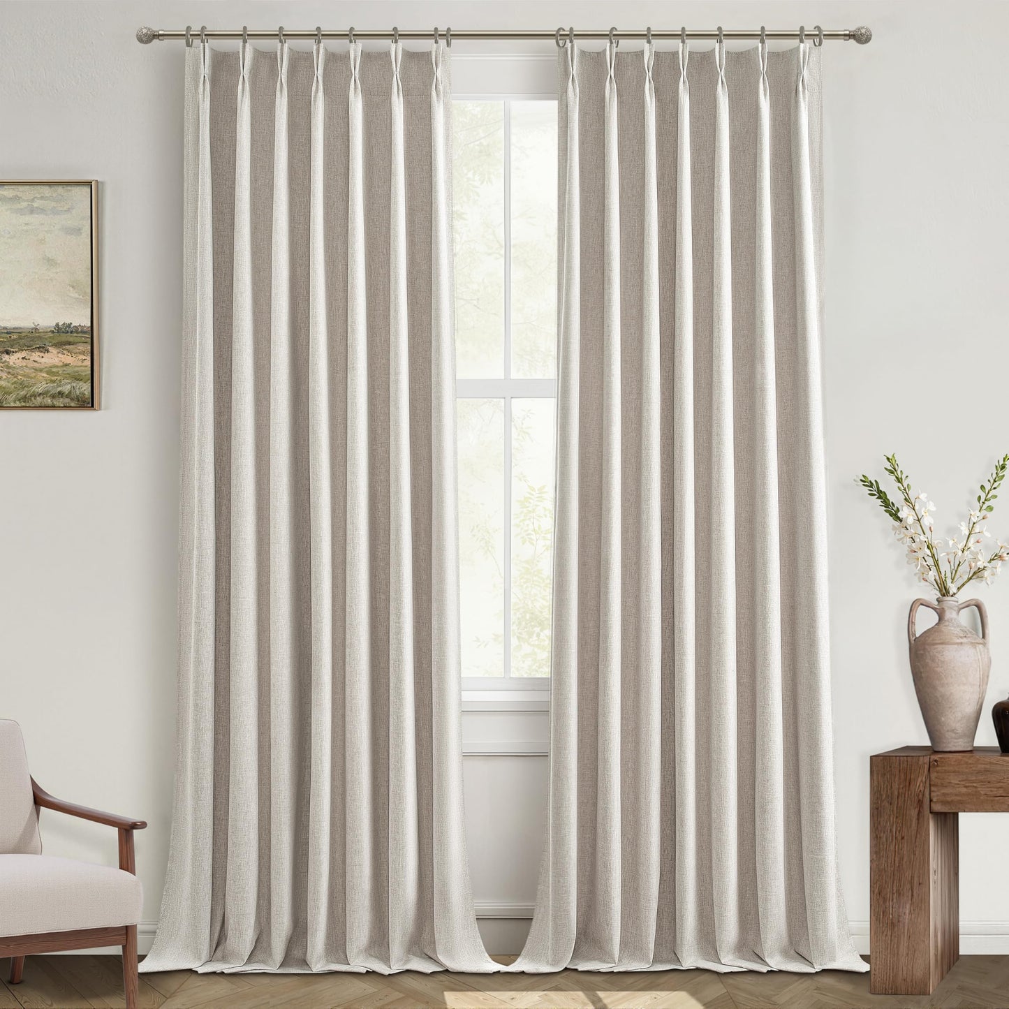 Linen Pinch Pleated Blackout Curtains 2 Panels Drapes for Living Room Bedroom