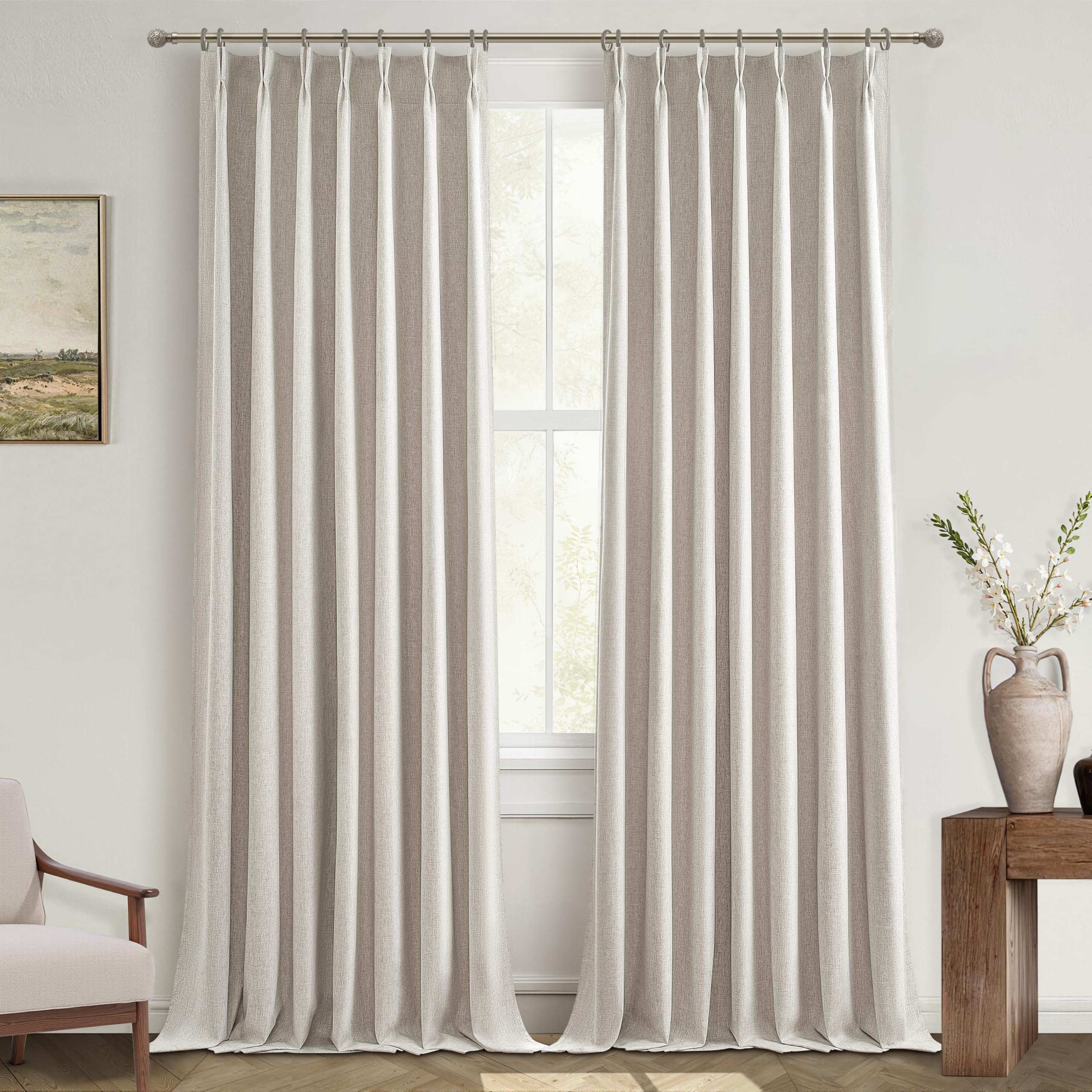 Linen Pinch Pleated Blackout Curtains 2 Panels Drapes for Living Room Bedroom