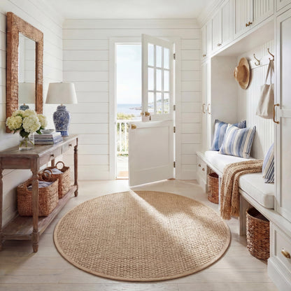 Natural Seagrass Basketweave Area Rug Natural Beige 5x8