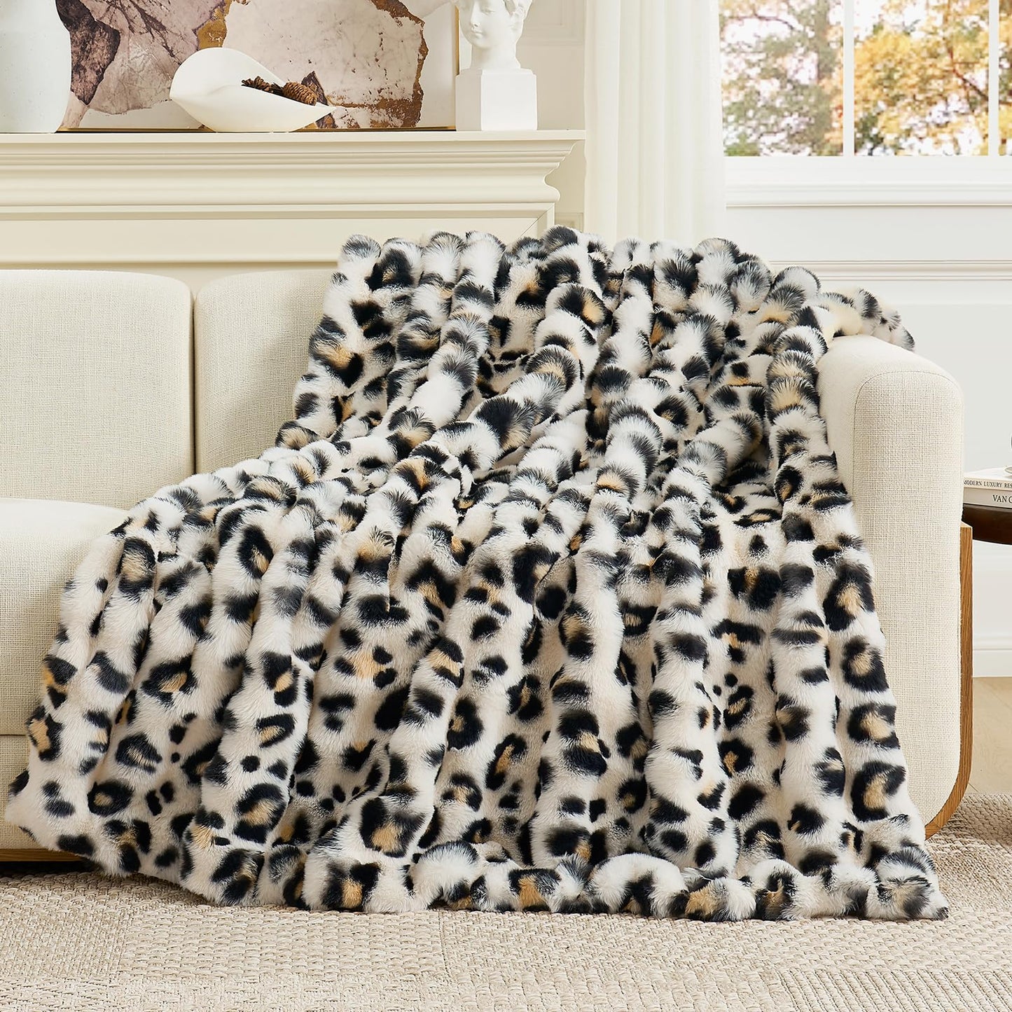Faux Fur Throw Blanket Soft Plush Bubble Blanket for Couch Sofa Bedroom Living Room
