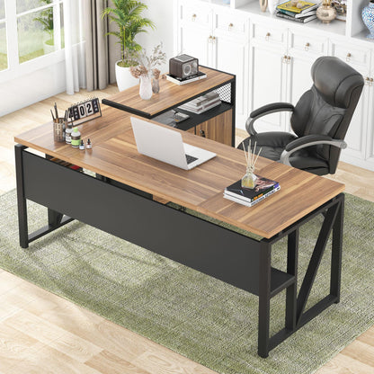 L-Shaped Executive Desk with Drawer Cabinet and File Storage Home Office Furniture