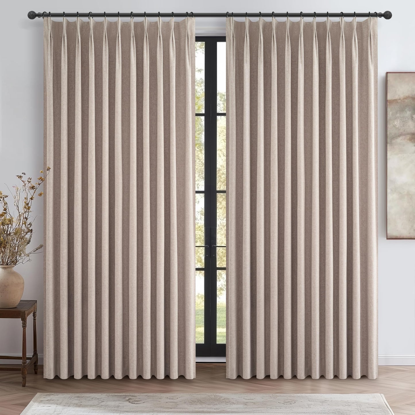 Linen Pinch Pleated Blackout Curtains 2 Panels Drapes for Living Room Bedroom