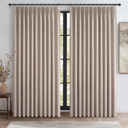 Linen Pinch Pleated Blackout Curtains 2 Panels Drapes for Living Room Bedroom