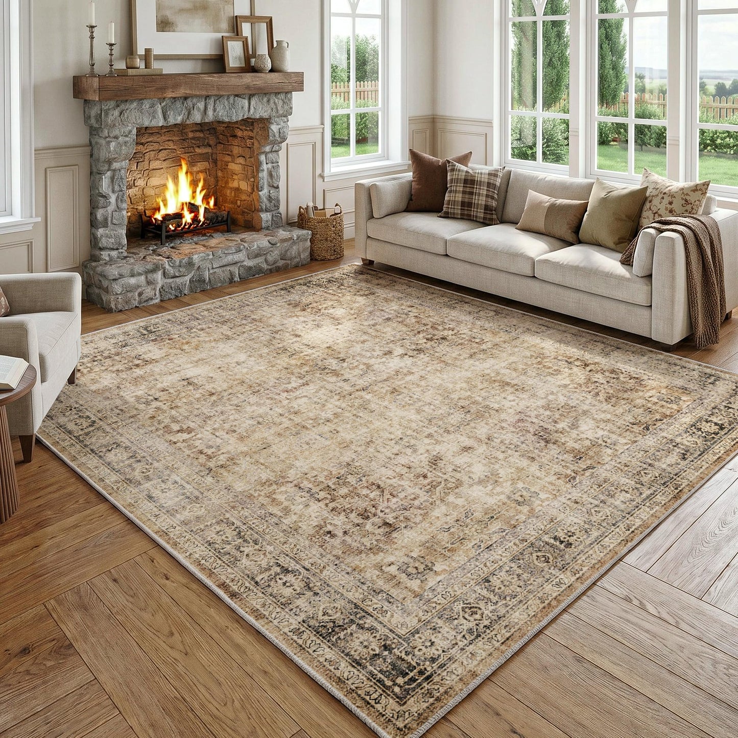 FMFUNCTEX Vintage Distressed Oriental Rug
